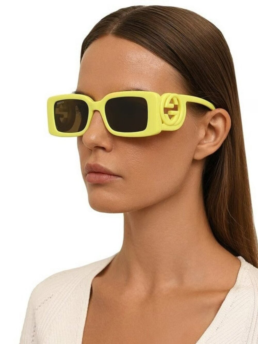 GUCCI GG1325S 007 ACID YELLOW RECTANGLE UNISEX SUNGLASSES
